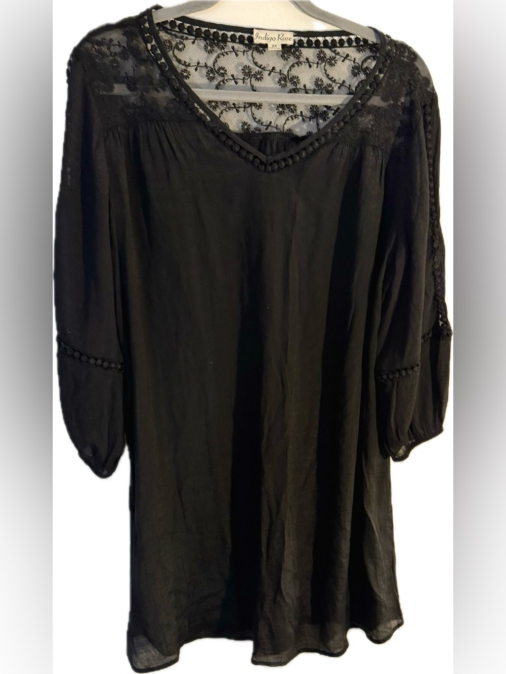 INDIGO ROSE Black Tunic/Beach Cover-Up | Plus Size 2X | EUC